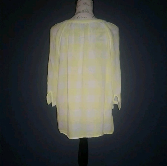 Gap Yellow & White Striped 3/4 Sleeve Blouse Large - Picture 3 of 7